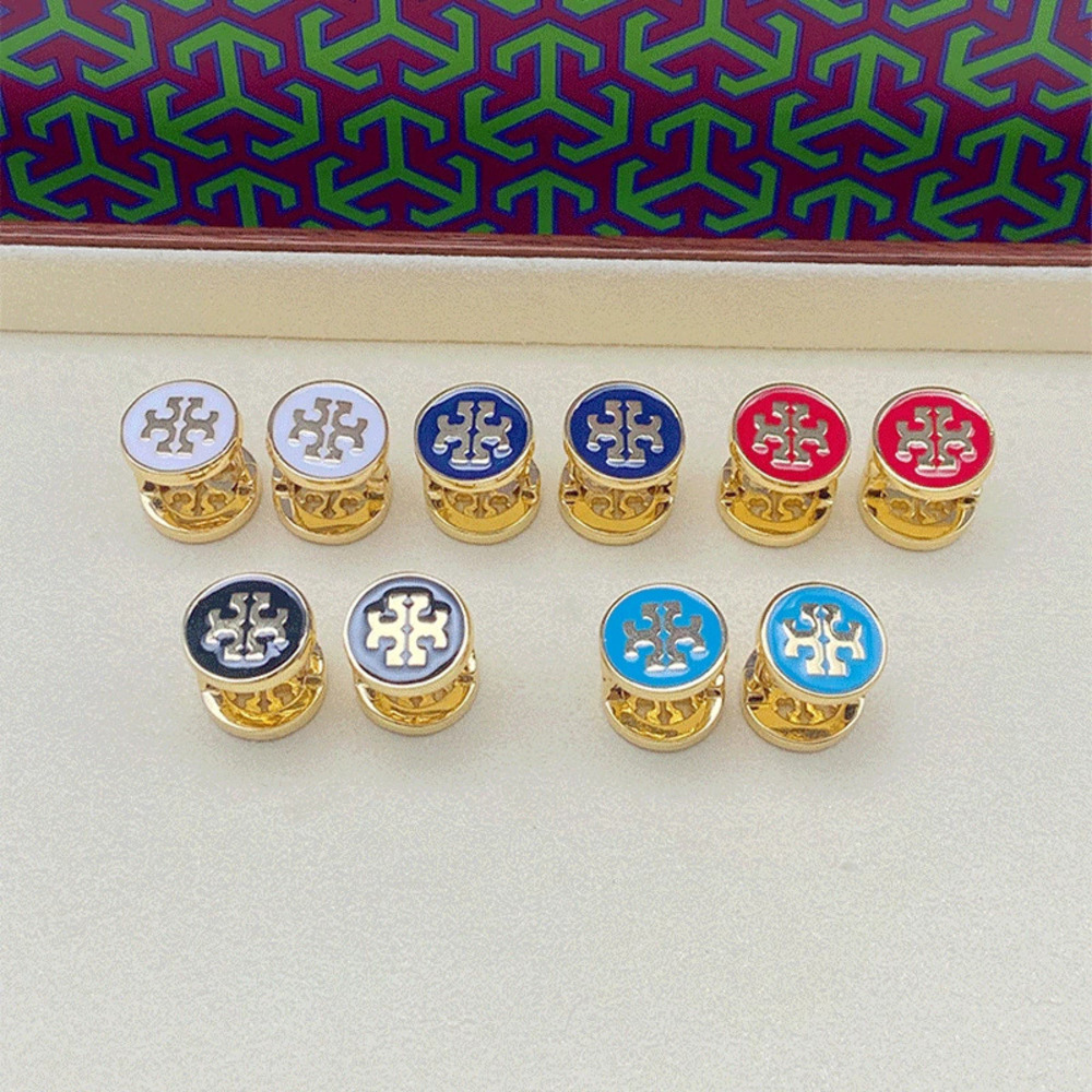 Tory Burch Enamel Round Metal Stud Earrings